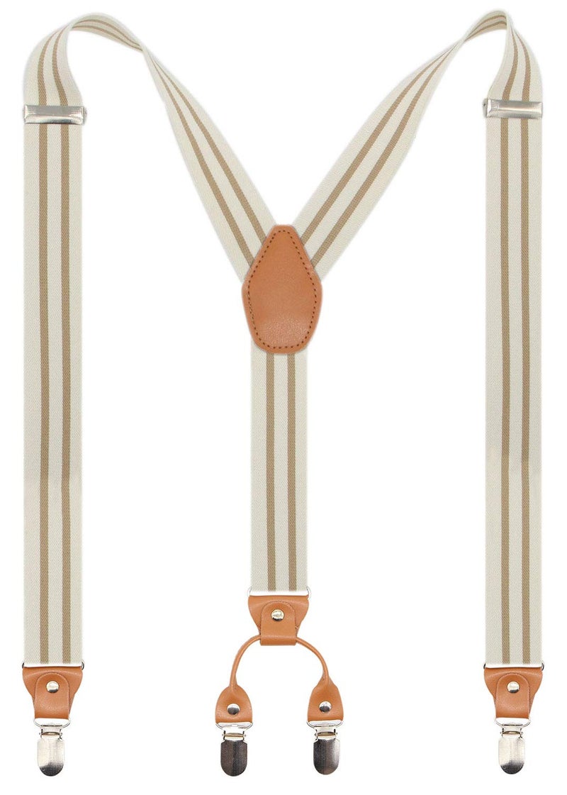 Timiot Menâ€™s Y-Back 4 Metal Clip Elastic Wide Suspenders Perfect For Both Casual&Formal (Cream) - Image 1